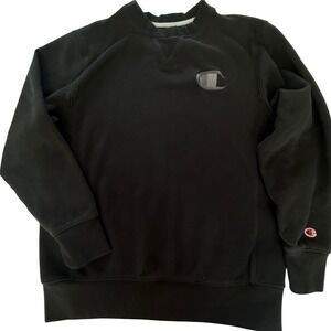 Champion Mens Crewneck Sweatshirt Black Logo Pullover Size L Reverse Weave Style